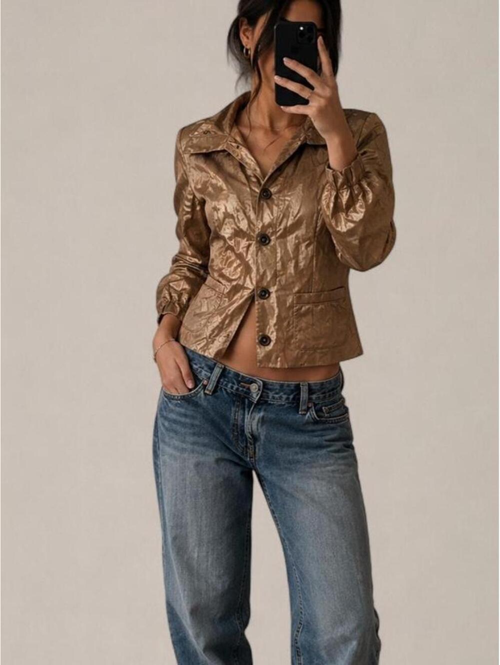 Ruby Rd. Metallic Gold Shimmer Jacket Size 14